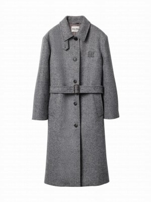 Miumiu Women's Single-breasted Chevron Coat Gray