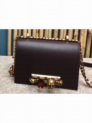 Alexander Mcqueen Small Jewelled Satchel Bag Smooth Calf Leather Burgundy