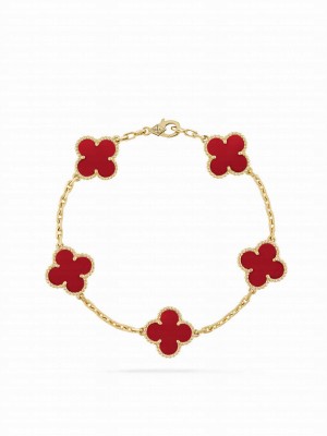 Van Cleef & Arpels Women's Vintage Alhambra Bracelet, 5 Motifs Red