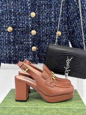 Gucci Women's GG Horsebit Mule Brown Leather 