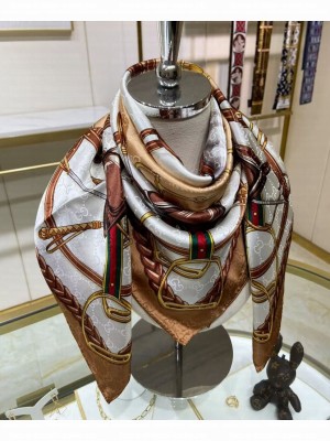 Gucci Women's Equestrian Print Silk Scarf Brown