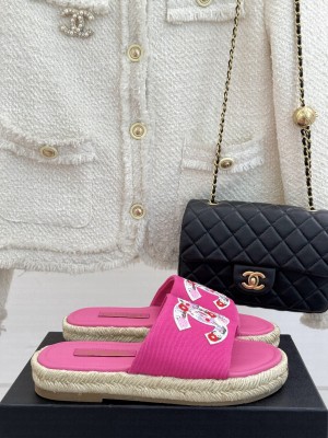 Chanel Canvas Embroidered CC Espadrilles Slide Mules Rose 2025
