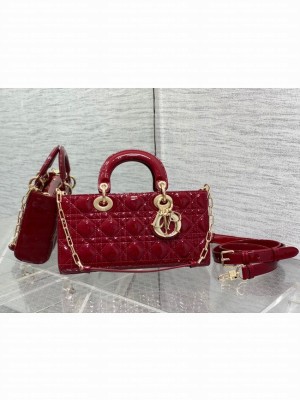 MEDIUM LADY D-JOY BAG Patent Cannage Calfskin M0540ON RED