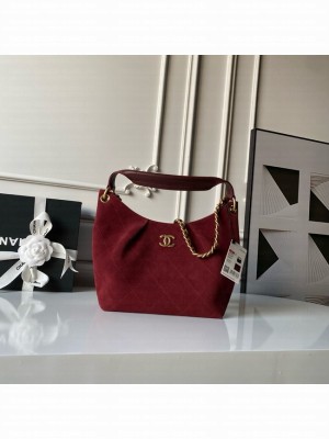 CHANEL Hobo Bag Suede Calfskin AS5970 burgundy