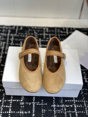 The Row Boheme MJ Shoe in Suede Brown