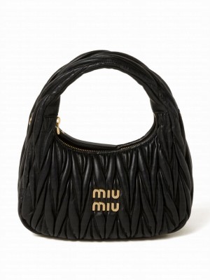 Miumiu Wander Matelasse Nappa Leather Hobo Bag Black