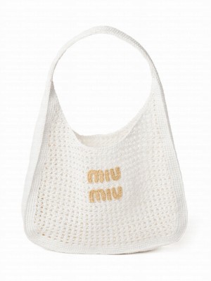 Miumiu Woven Fabric Hobo Bag 5BC116 White