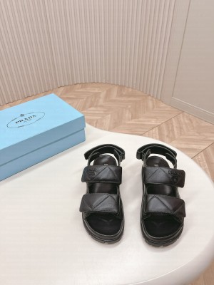 Prada Metal lettering logo Leather sandals 2024 Black