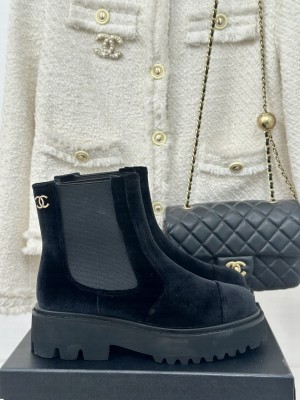Chanel Women's Suede Boots Black