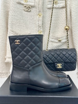 Chanel Quilting Suede Ankle Boots Black
