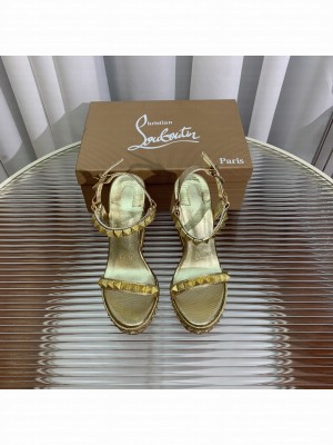 Christian Louboutin Pyraclou Espadrilles Wedge Sandals 12cm Gold 2023