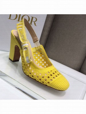 Dior x Moi Slingback Pumps 9cm in Yellow Cannage Embroidered Mesh Spring/Summer 2021 Collection