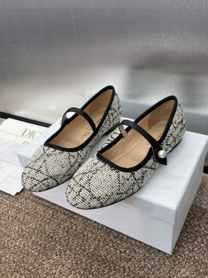 Dior Mary Janes Flat Beige and Black Cannage Tweedand Gold-Tone Metallic Thread 2025