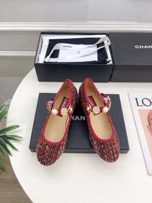 Chanel Women's Wool Tweed,Imitation Pearls & Metal Mary Jane 5cm Pump Red 2024