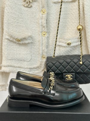 Chanel Calfskin  G45785 Loafers with Charm Black 2024 