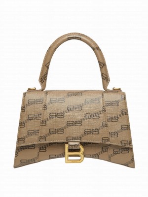 Balenciaga Hourglass Small Handbag BB Monogram Coated Canvas Apricot