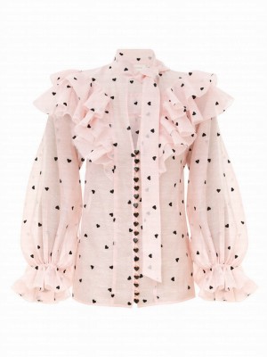 Zimmermann Women's Crush Embroidered Blouse Pink