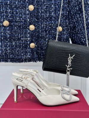 Valentino Vlogo Signature Crystal Embellished Slingback Pump White 80mm
