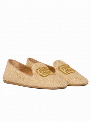 Miumiu Women's Raffia-effect Woven Fabric Slippers Cream