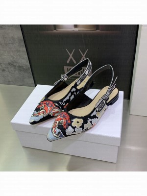 Christian Dior Black Multicolor Dior Jardin d'Hiver Embroidered Cotton Flat