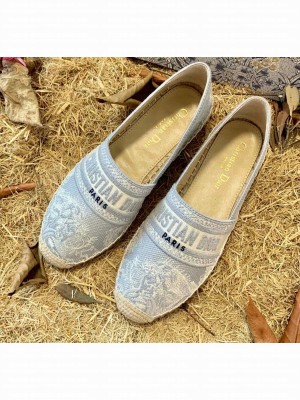 Dior Granville Espadrilles In Gray Toile de Jouy Reverse Embroidered Cotton 2021
