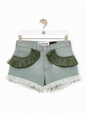 Loewe Women's Shorts In Denim Green