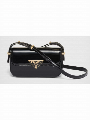 Prada Patent leather shoulder bag with flap 1BD339 black