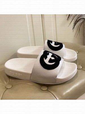 Gucci Wool GG Flat Slide Sandals in Grained Calfskin White 2021 (For Women and Men) Collection