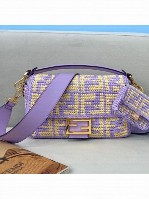 Fendi Raffia Baguette Medium Bag Purple  2021 Collection