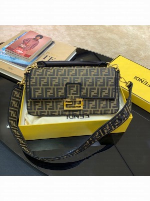 Fendi FF Fabric Large Baguette Bag Brown/Black  2021 Collection