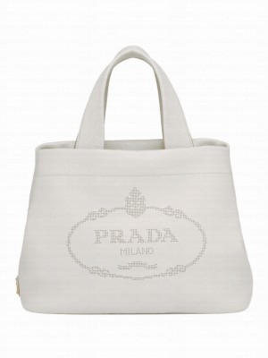 Prada Medium Leather Tote 1BG384 Cream