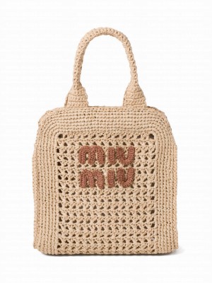 Miumiu Raffia-effect Crochet Fabric Tote Bag 5BA283 Apricot