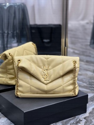 Yves Saint Laurent LOULOU PUFFER MEDIUM BAG IN QUILTED CRINKLED MATTE LEATHER Y577475 yellow