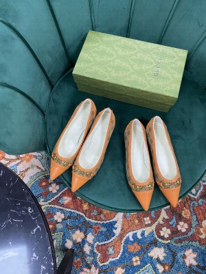 Gucci Women's GG Canvas/Calfskin with Horsebit Flat/Pumps Orange 2021 Collection