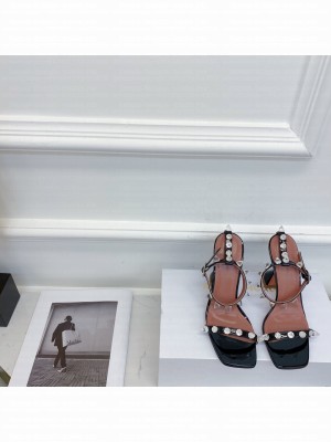 AMINA MUADDI Julia crystal-embellished PVC heel 9.5cm Black sandals 2021 Collection