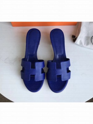 Hermes Heel 5cm Oasis Slipper Sandals in epsom Leather cobalt blue