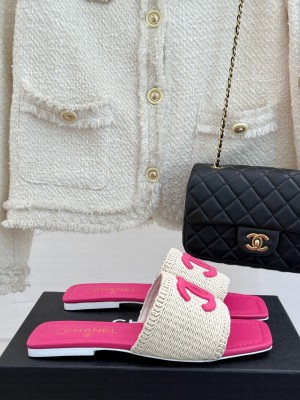 Chanel knit flat mules CC logo rose 2025