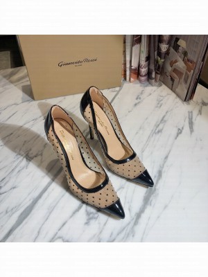 Gianvito Rossi Black Mesh & Patent Leather Heel 10.5cm Pumps Spring/Summer 2021 Collection 