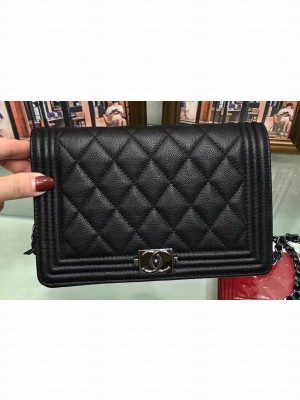 Chanel Boy Wallet On Chain WOC Bag In Caviar Leather Black