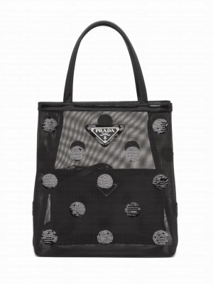 Prada Small polka-dot mesh tote bag 1BG417 Black