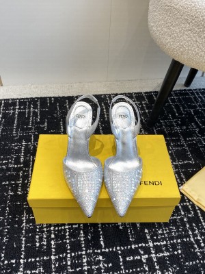FENDI FIRST Silver-colored rhinestone high-heeled slingbacks 02