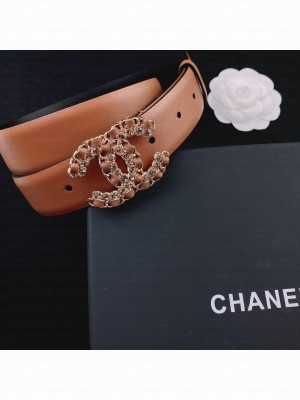Chanel Smooth Calfskin Belt 3cm with Chain Leather CC Buckle Brown  2021 Collection