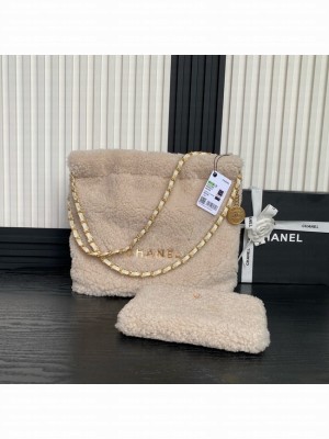 CHANEL 22 SMALL HANDBAG wool AS3260 Beige