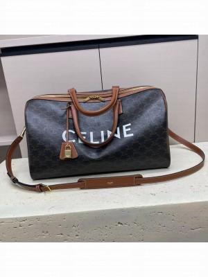 CELINE MEDIUM VOYAGE BAG IN TRIOMPHE CANVAS WITH CELINE PRINT 190662 TAN