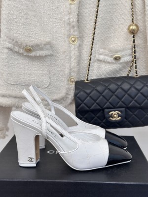 Chanel Slingback 9cm Printed Lambskin & Patent Calfskin White,Black 2025