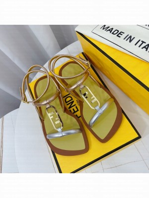 FENDI O’LOCK Brown leather slides2022 Collection