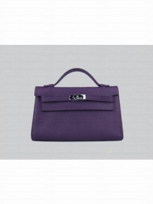 HERMES KELLY 22 CALFSKIN LEATHER CLUTCH BAG IN VIOLET 