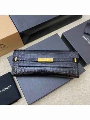 SAINT LAURENT MANHATTAN CLUTCH IN CROCODILE-EMBOSSED LEATHER 695949 black