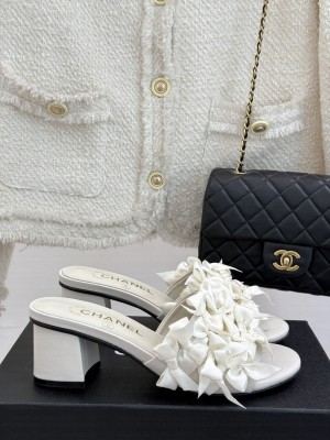 Chanel Mules 5cm Kidskin & Strass White