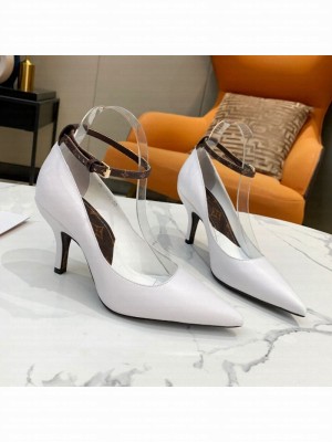 Louis Vuitton Attitude Calfskin Pumps 8.5cm with Ankle Strap White 2021 Collection